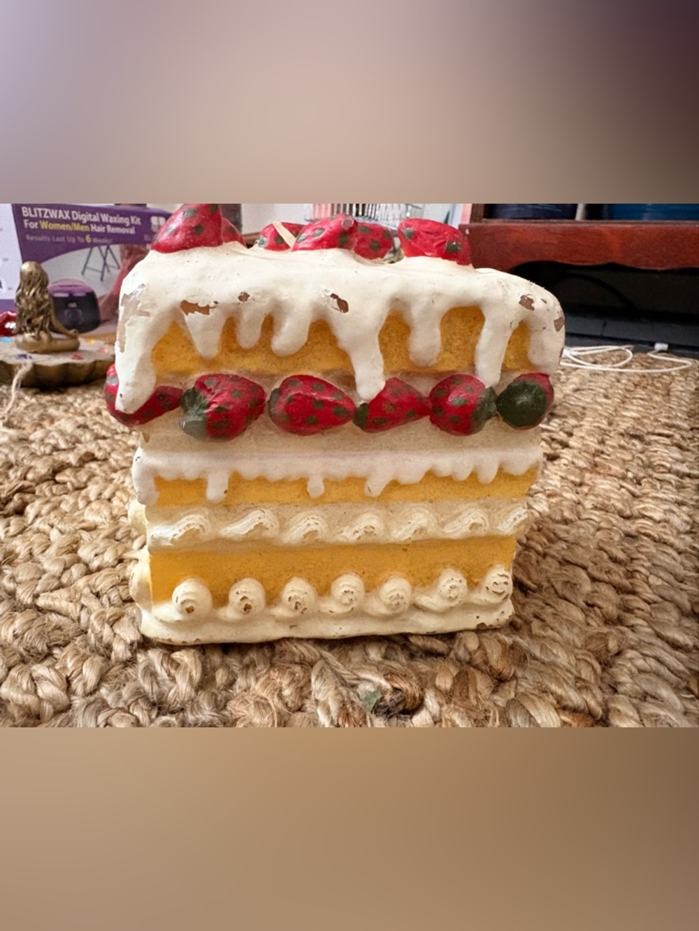 Decorative Ceramic Strawberry Layer Cake Figurine - Yellow & White